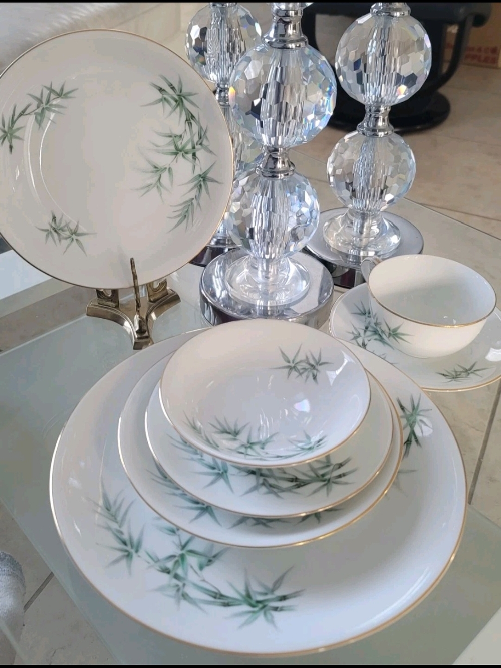 VINTAGE SET MALABAR JAPAN,  "BAMBOO", 1964, GOLD RIM, Porcelain